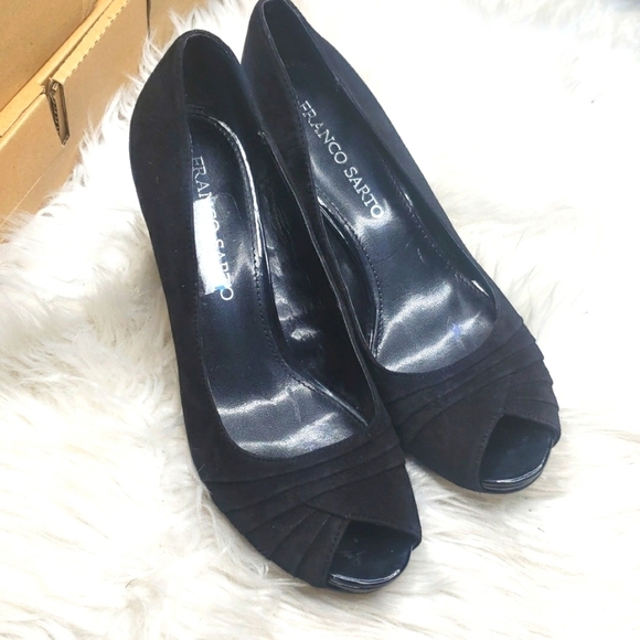 FRANCO SARTO Victor Suede Open Toe High Heel Pumps Black peep toe 8.5M - Picture 2 of 11